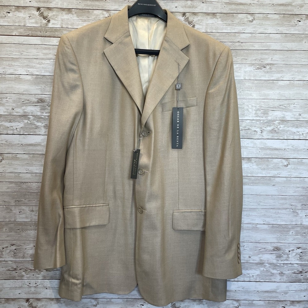 Vtg NWT Oscar De La Renta Mens 44L Blazer Beige Silk/Wool Bend Flex Fit 3-Button - Picture 2 of 16